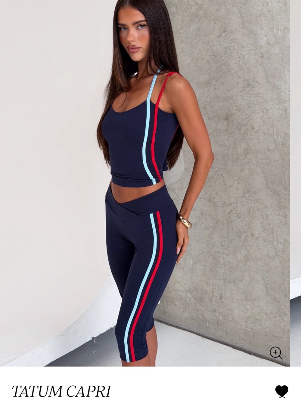 Tiger Mist Navy Capri Set with Red & Light Blue Stripes